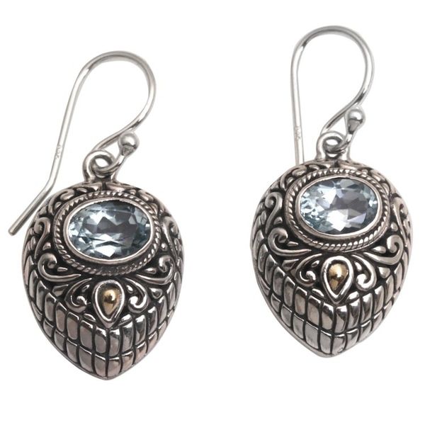 Alternate image for Gold Accent Blue Topaz and 925 Silver Earrings from Bali Swirling Crests
