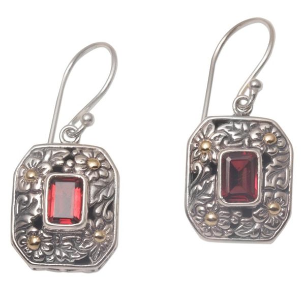 Alternate image for Gold Accent Floral Garnet Dangle Earrings from Bali Daisy Queen