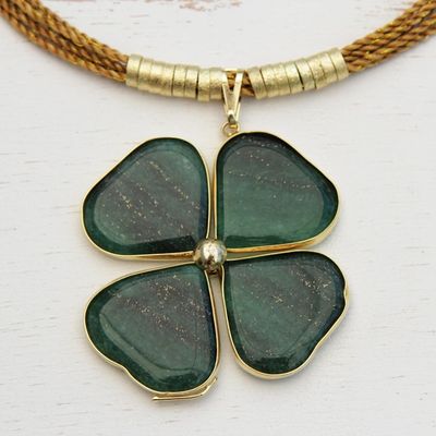 Alternate image for Green Quartz Clover Pendant with Golden Grass Cord Necklace Fortune Found