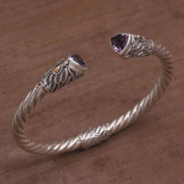 Alternate image for Sterling Silver and Amethyst Cuff with 18k Gold Accents Paradise Glow