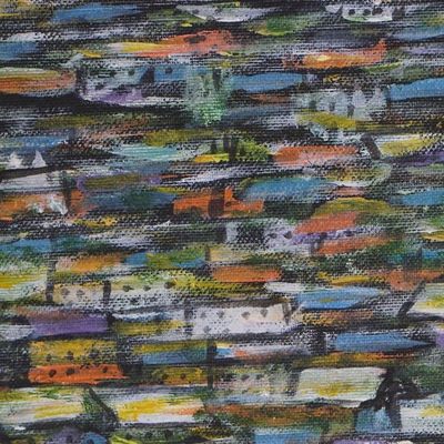 Alternate image for Impressionist Acrylic Painting of African Slum from Ghana Urban Village at Noon