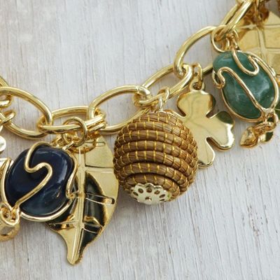 Alternate image for Gold Plated Agate and Citrine Charm Bracelet from Brazil Clover Leaves