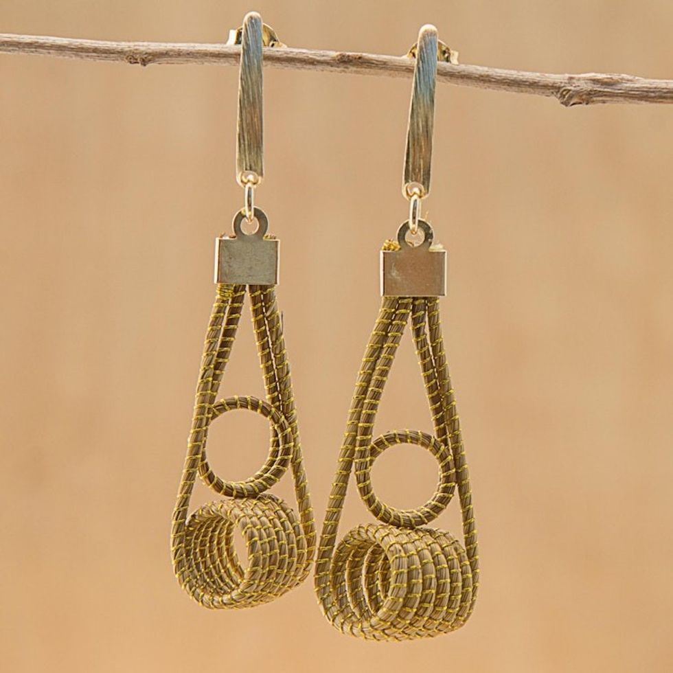 18k Gold Plated Golden Grass Dangle Earrings from Guatemala 'Coiled Gleam'