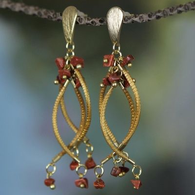 Alternate image for Gold Accent Golden Grass and Sunstone Earrings from Brazil Fruits of Nature