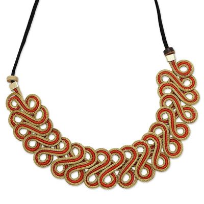 Alternate image for 18k Gold-Accented Golden Grass Pendant Necklace in Orange Orange Braids