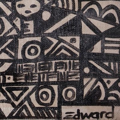 Alternate image for Signed Unstretched Abstract Black and White Acrylic Painting Hard Target