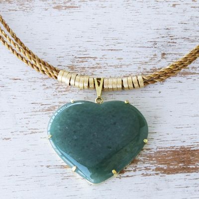 Alternate image for Golden Grass Necklace with Green Quartz Whole Heart