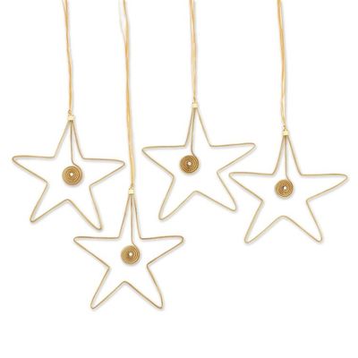 Alternate image for Golden Grass and Rhinestone Star Ornaments Set of 4 Golden Stars