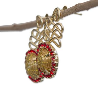 Alternate image for Handcrafted Golden Grass and Gold Plated Drop Earrings Swaying Sunflower