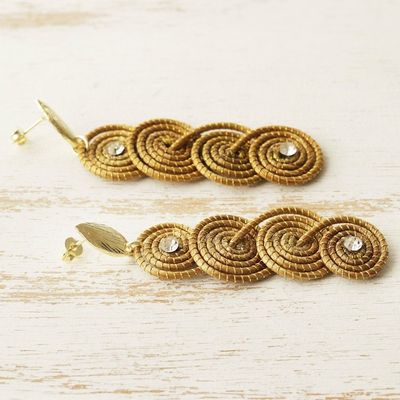 Alternate image for Golden Grass Earrings with 18k Gold and Rhinestones Sparkle and Spin
