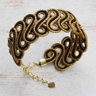 Alternate image for 18k Gold-Accented Golden Grass Wristband Bracelet in Black Black Braids