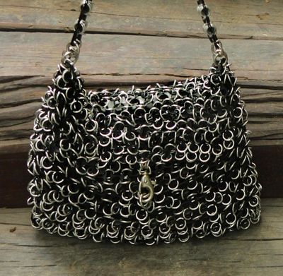 Alternate image for Black Crochet Recycled Poptop Shoulder Bag from Brazil  Shimmery Night