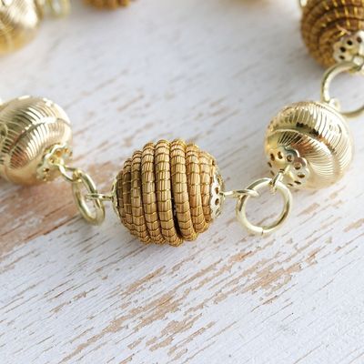 Alternate image for Golden Grass and 18K Gold Plated Bracelet from Brazil Delicate Spheres