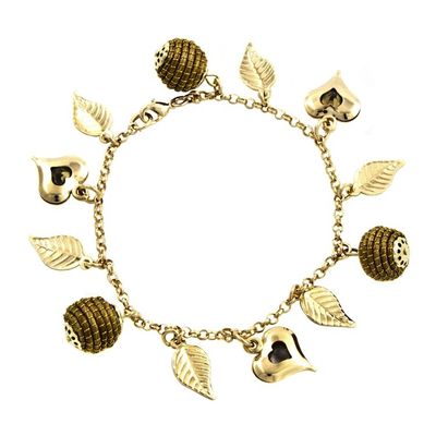 Alternate image for Heart Leaf Beehive Charms on Gold Plated Brazilian Bracelet Natural Friend