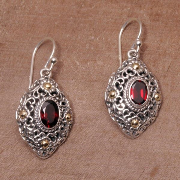 Alternate image for Gold Accent Garnet Floral Dangle Earrings from Bali Floral Dew