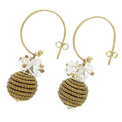 Alternate image for Fair Trade Crystal Accented Golden Grass Dangle Earrings Crystal Spheres