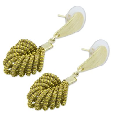 Alternate image for Brazilian Golden Grass Dangle Earrings with 18k Gold Amazon Leaf