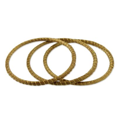 Alternate image for Handcrafted Golden Grass Bangle Bracelets Set of 3 Natural Aura