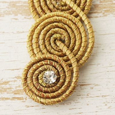 Alternate image for Golden Grass Earrings with 18k Gold and Rhinestones Sparkle and Spin