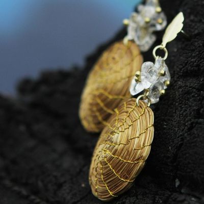 Alternate image for Gold Accent Golden Grass and Quartz Dangle Earrings Golden Spirals