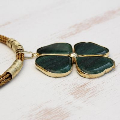 Alternate image for Green Quartz Clover Pendant with Golden Grass Cord Necklace Fortune Found