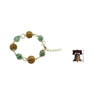 Alternate image for Hand Crafted Green Agate and Golden Grass Link Bracelet All Aglow in Green