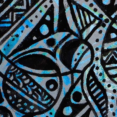 Alternate image for Signed Unstretched Abstract Blue and Black Acrylic Painting Cultural Unity