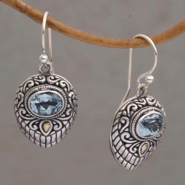 Alternate image for Gold Accent Blue Topaz and 925 Silver Earrings from Bali Swirling Crests