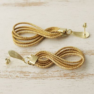 Alternate image for Brazilian Golden Grass Dangle Earrings with 18k Gold Plate Glamorous Curves