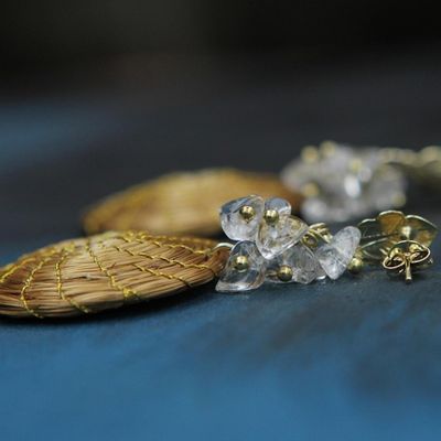 Alternate image for Gold Accent Golden Grass and Quartz Dangle Earrings Golden Spirals