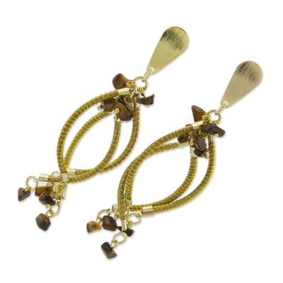 Alternate image for Hand Crafted Brazilian Tiger Eye and Golden Grass Earrings Goldenrod