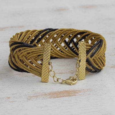 Alternate image for Gold Accented Golden Grass Wristband Bracelet in Black Gold and Black