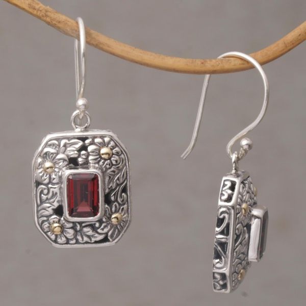 Alternate image for Gold Accent Floral Garnet Dangle Earrings from Bali Daisy Queen