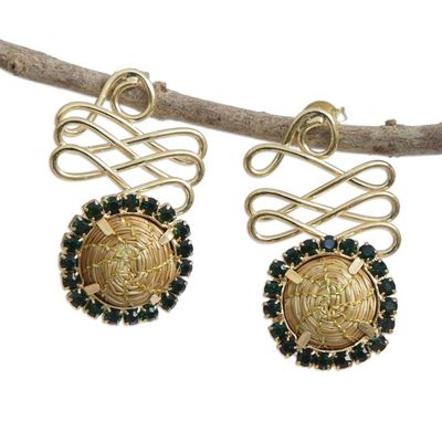 Alternate image for Gold Plated Golden Grass Earrings with Black Glass Beads Winding Journey in Black