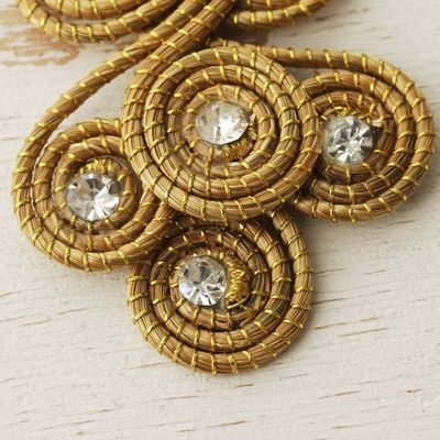 Alternate image for Brazilian Golden Grass and Rhinestone Curlicue Earrings Golden Curls