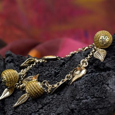 Alternate image for Heart Leaf Beehive Charms on Gold Plated Brazilian Bracelet Natural Friend
