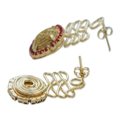 Alternate image for Handcrafted Golden Grass and Gold Plated Drop Earrings Swaying Sunflower