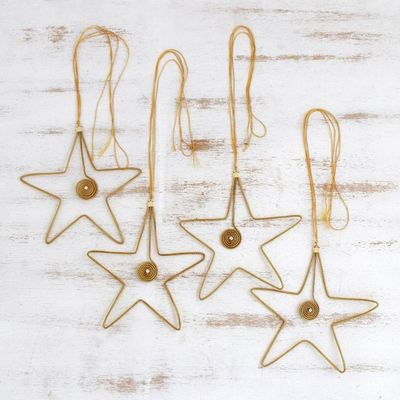 Alternate image for Golden Grass and Rhinestone Star Ornaments Set of 4 Golden Stars