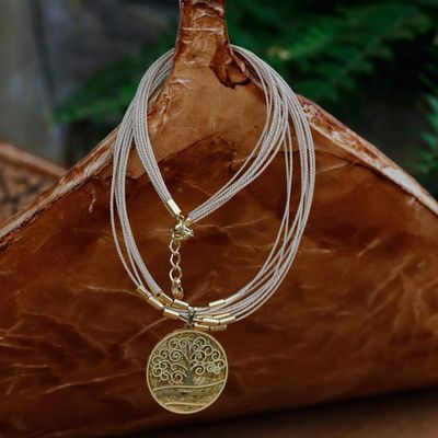 Alternate image for Gold-Accented Natural Fiber Double-Sided Pendant Necklace Twice the Glam