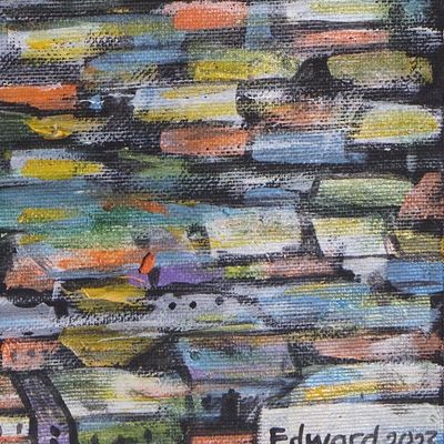 Alternate image for Impressionist Acrylic Painting of African Slum from Ghana Urban Village at Noon