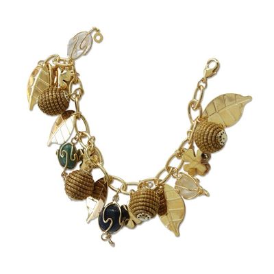Alternate image for Gold Plated Agate and Citrine Charm Bracelet from Brazil Clover Leaves