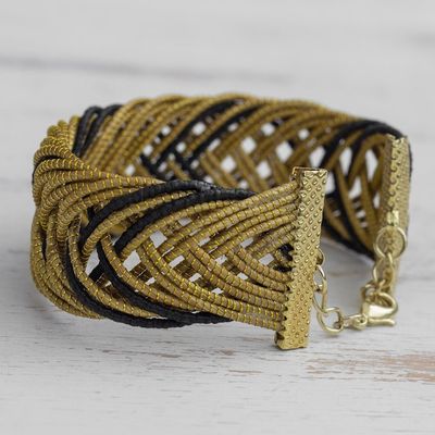 Alternate image for Gold Accented Golden Grass Wristband Bracelet in Black Gold and Black
