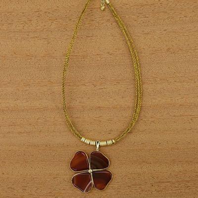 Alternate image for Agate Clover Pendant with Golden Grass Cord Necklace Balance Found