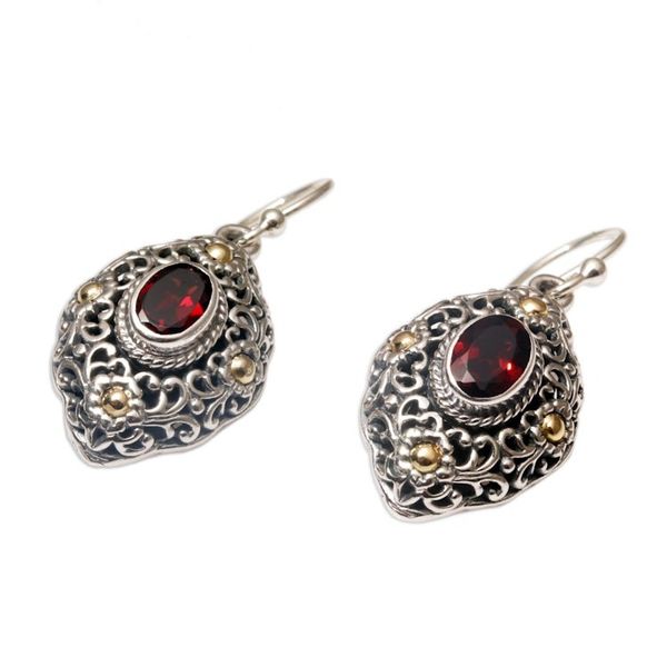 Alternate image for Gold Accent Garnet Floral Dangle Earrings from Bali Floral Dew