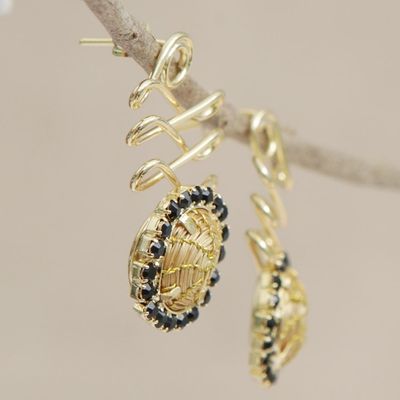 Alternate image for Gold Plated Golden Grass Earrings with Black Glass Beads Winding Journey in Black