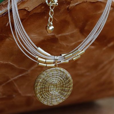 Alternate image for Gold-Accented Natural Fiber Double-Sided Pendant Necklace Twice the Glam