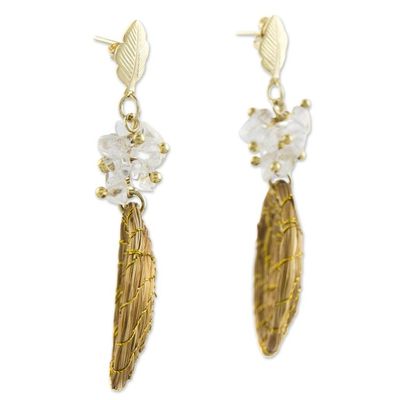 Alternate image for Gold Accent Golden Grass and Quartz Dangle Earrings Golden Spirals