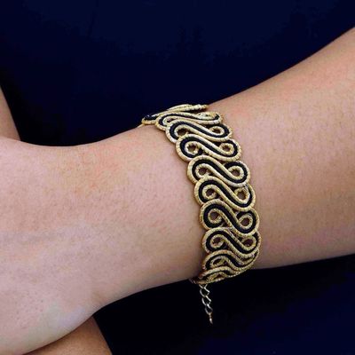 Alternate image for 18k Gold-Accented Golden Grass Wristband Bracelet in Black Black Braids