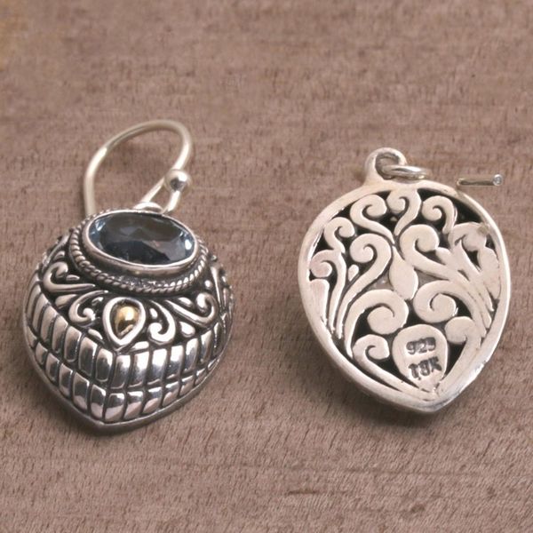 Alternate image for Gold Accent Blue Topaz and 925 Silver Earrings from Bali Swirling Crests