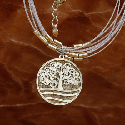 Alternate image for Gold-Accented Natural Fiber Double-Sided Pendant Necklace Twice the Glam